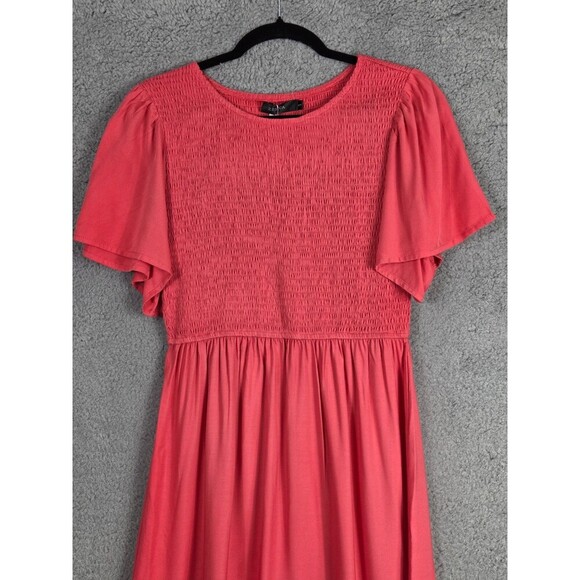 Zesica Red Ditsy Maxi Dress S Tiered Smocked Modest Boho Country Pintuck - Picture 3 of 9